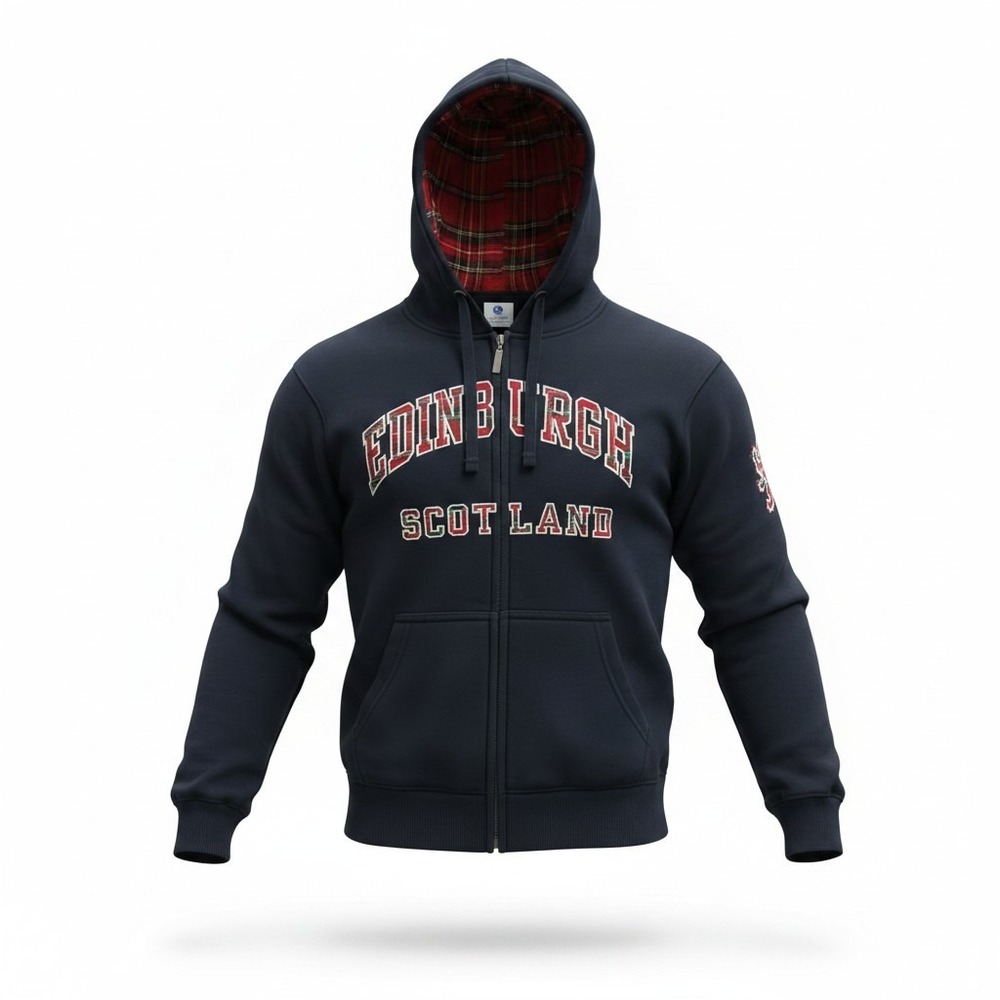 Cotly Edinburgh Scotland Zip Up Hoodie Men Small Blue Plaid Lined College UK